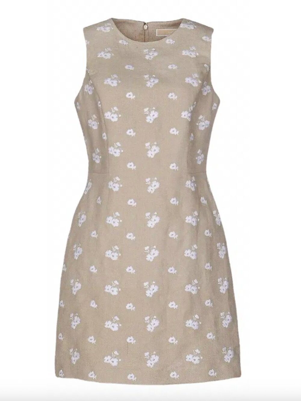 Michael Kors Linen Floral Embroider Mini Sleeveless Sheath Dress Tan White sz 2